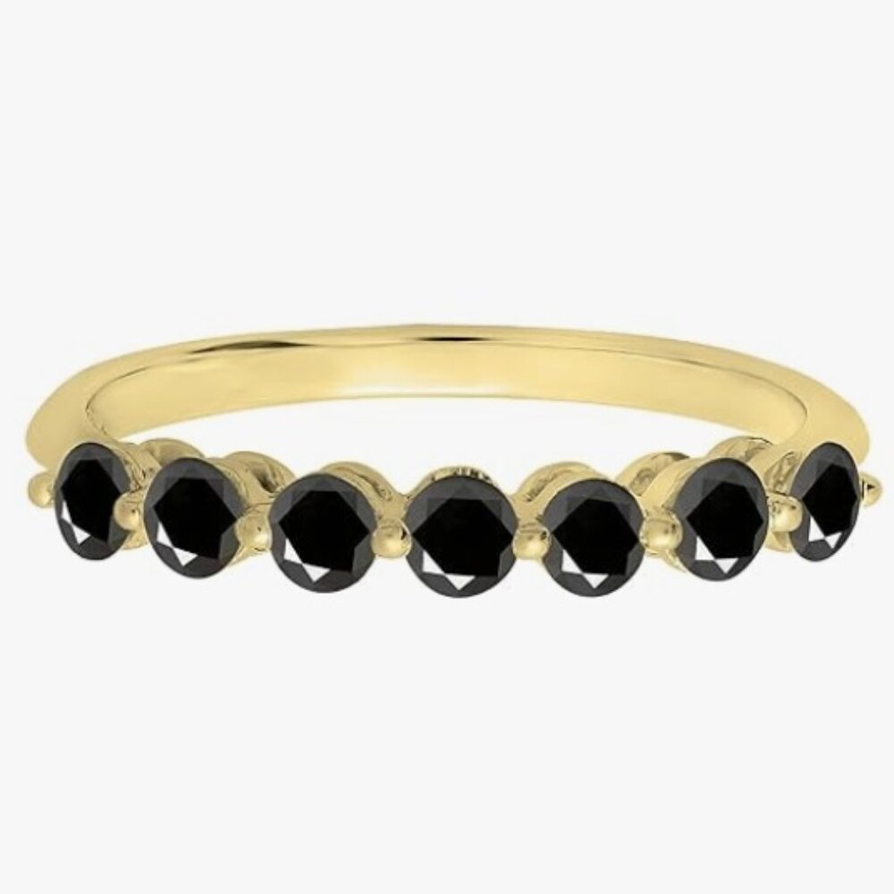 .50 ct. Black Diamond Band 14K Yellow Gold Ring Seven Round Stones Size 7 - Picture 14 of 16